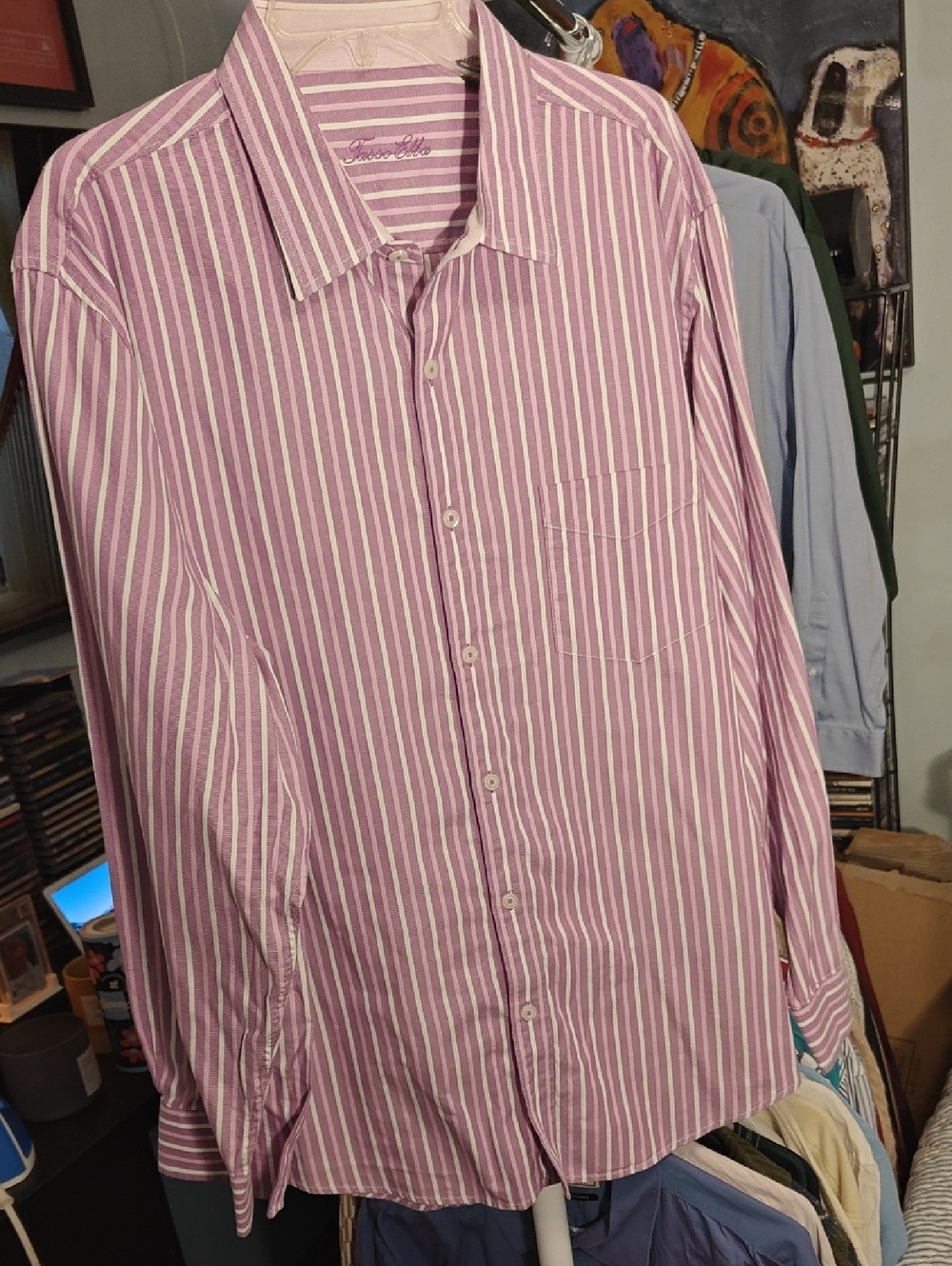 Tasso Elba Lavender and White Striped Dress Shirt